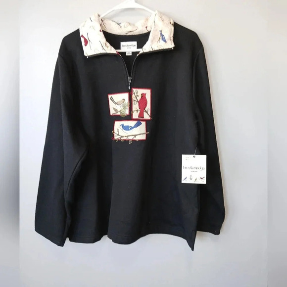 Breckenridge women's 2X black collared sweatshirt cardinal, blue Jay bir… - Picture 1 of 9